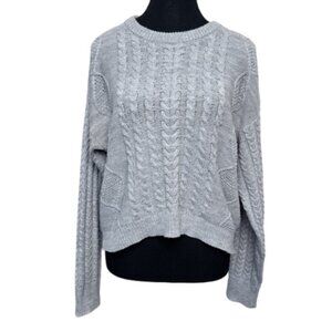 TARIFF - CHINA - John + Jenn Womens Small Cable Crop Knitted Crew Neck Sweater